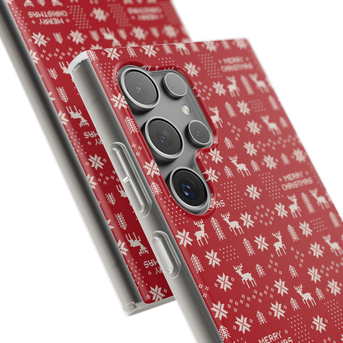 Christmas Ugly Sweater Reindeer Phone Case — "Merry Christmas" Red Holiday Flexi Case