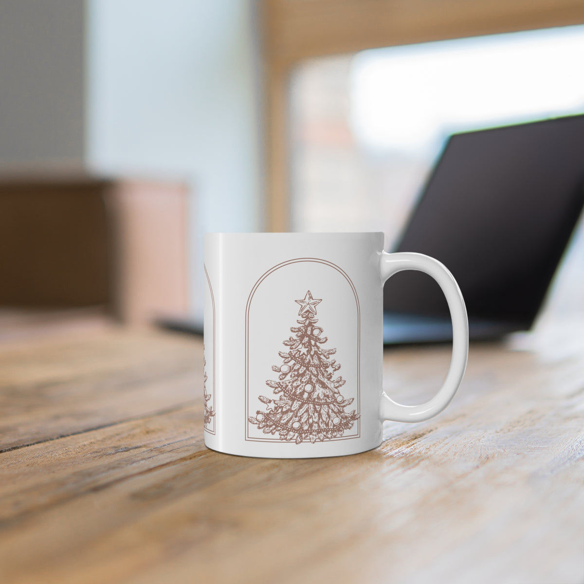 Christmas Tree Ceramic Mug — Minimal Neutral Holiday Coffee Cup