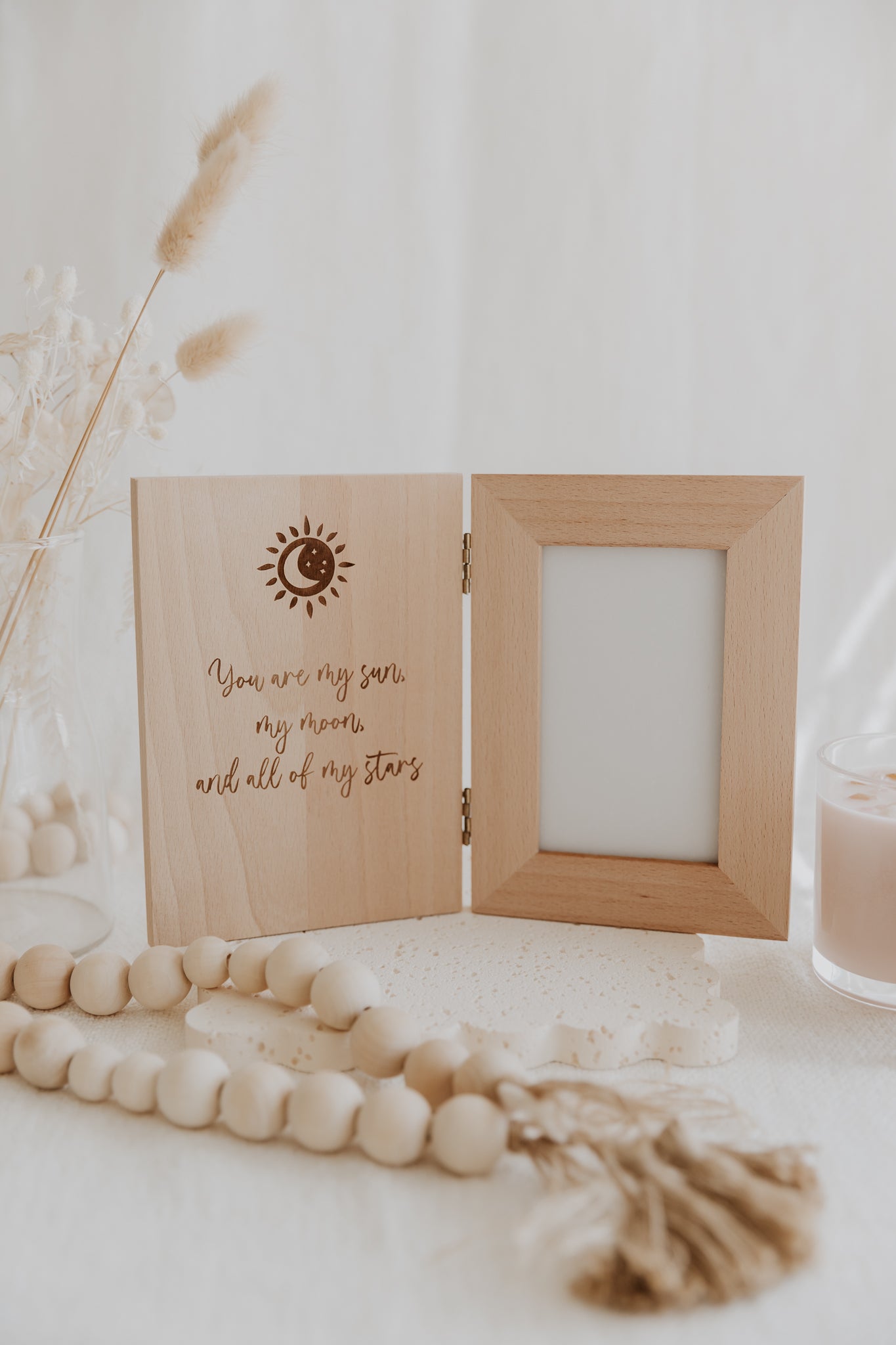 You are my sun my moon and all of my stars book style folding photo frame engraved