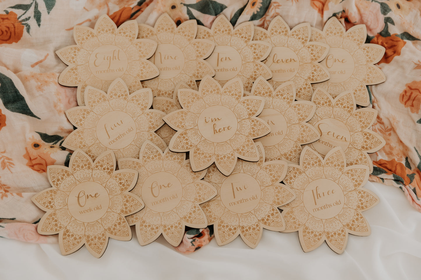 Baby Milestone Cards - Set of 14 Boho Flower