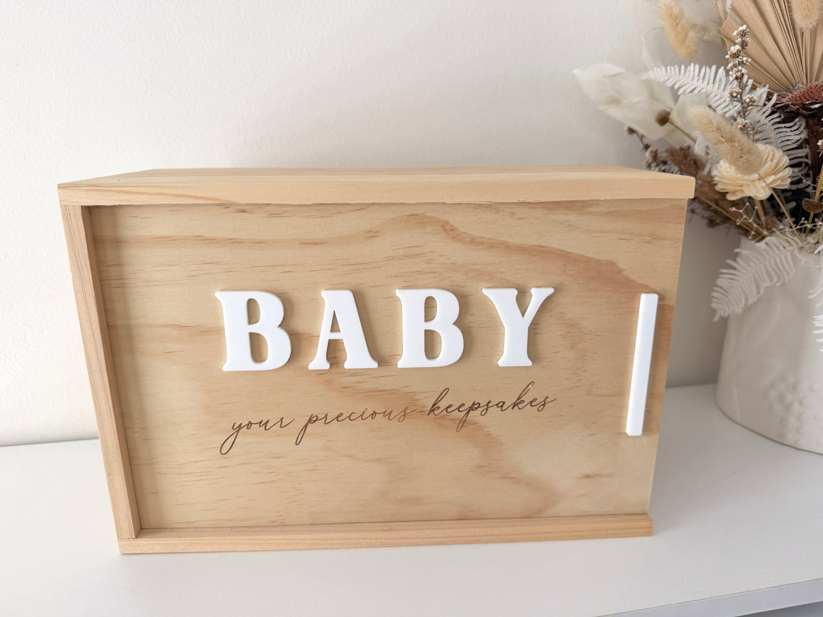 RTS Baby Keepsake Wooden Box - SMALL Slide Lid SECONDS
