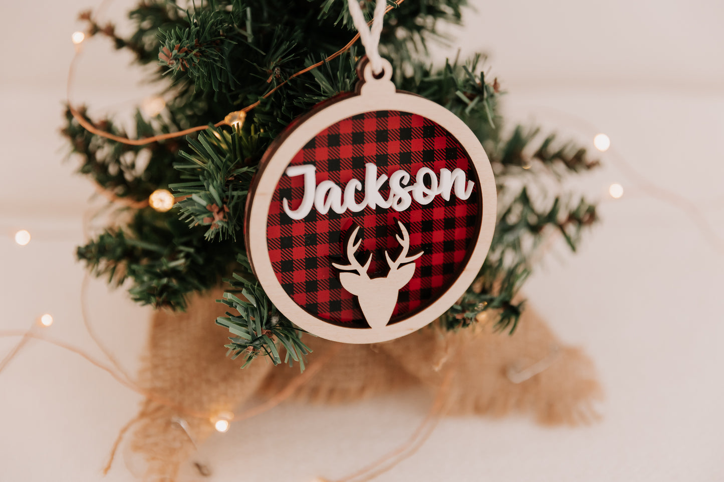 Plaid Christmas Wood and Acrylic Bauble