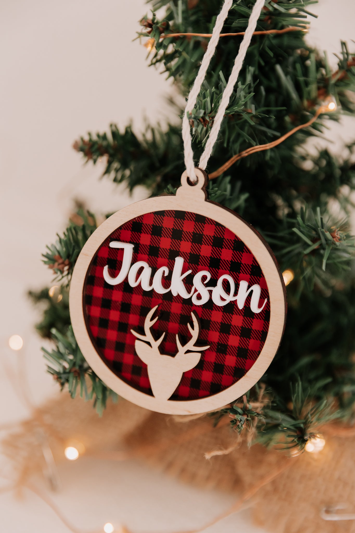 Plaid Christmas Wood and Acrylic Bauble