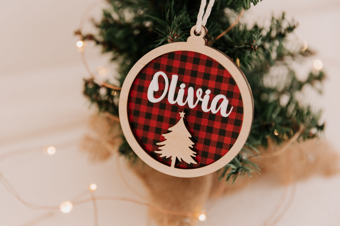 Plaid Christmas Wood and Acrylic Bauble