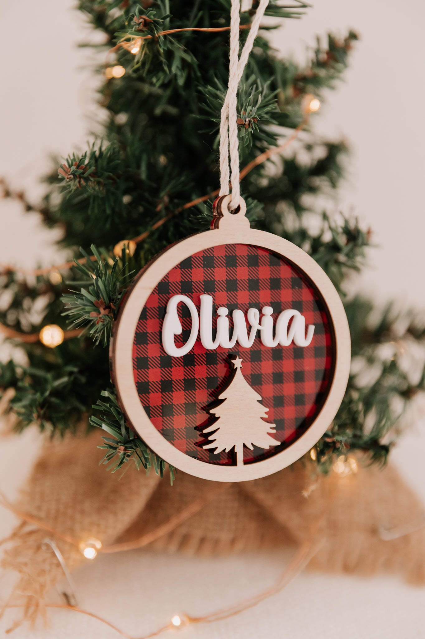 Plaid Christmas Wood and Acrylic Bauble