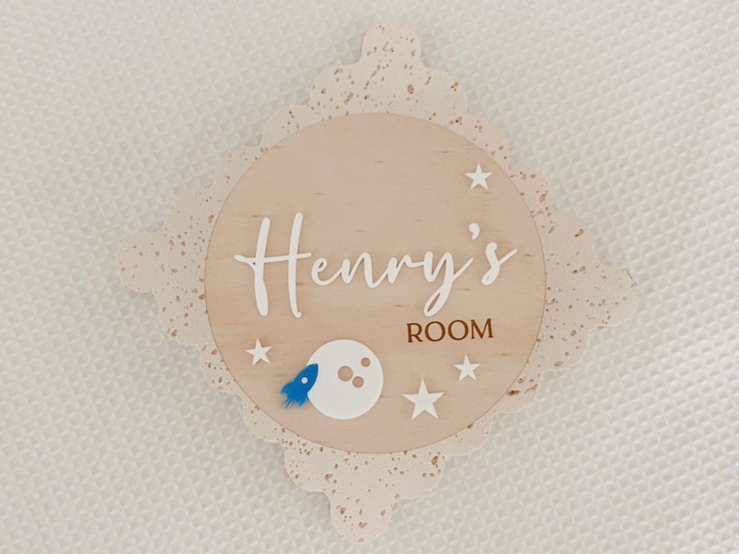 Rocket Moon and Stars Kids Bedroom Plaque