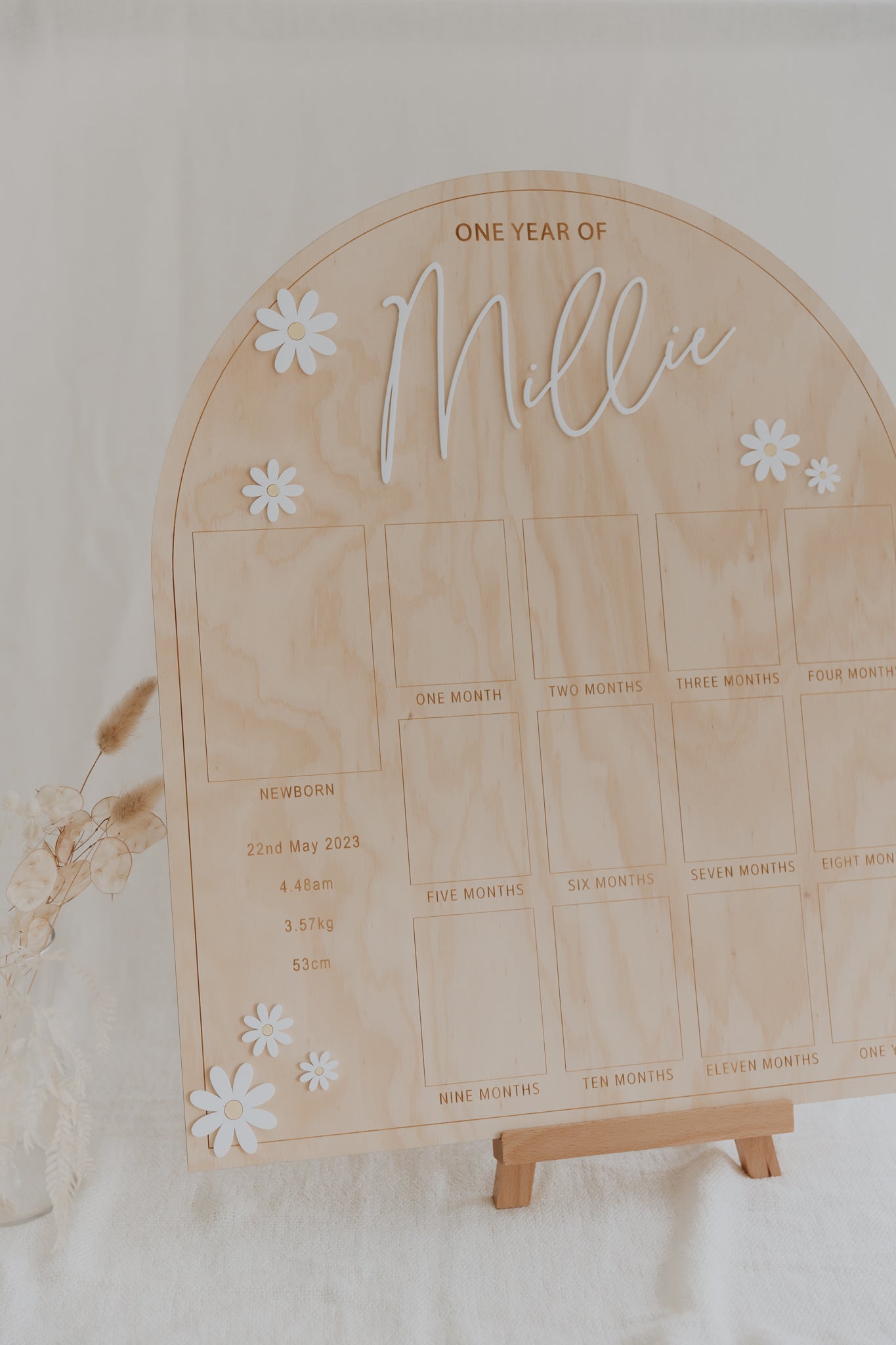 First Birthday Photo Board with birth details - Daisy