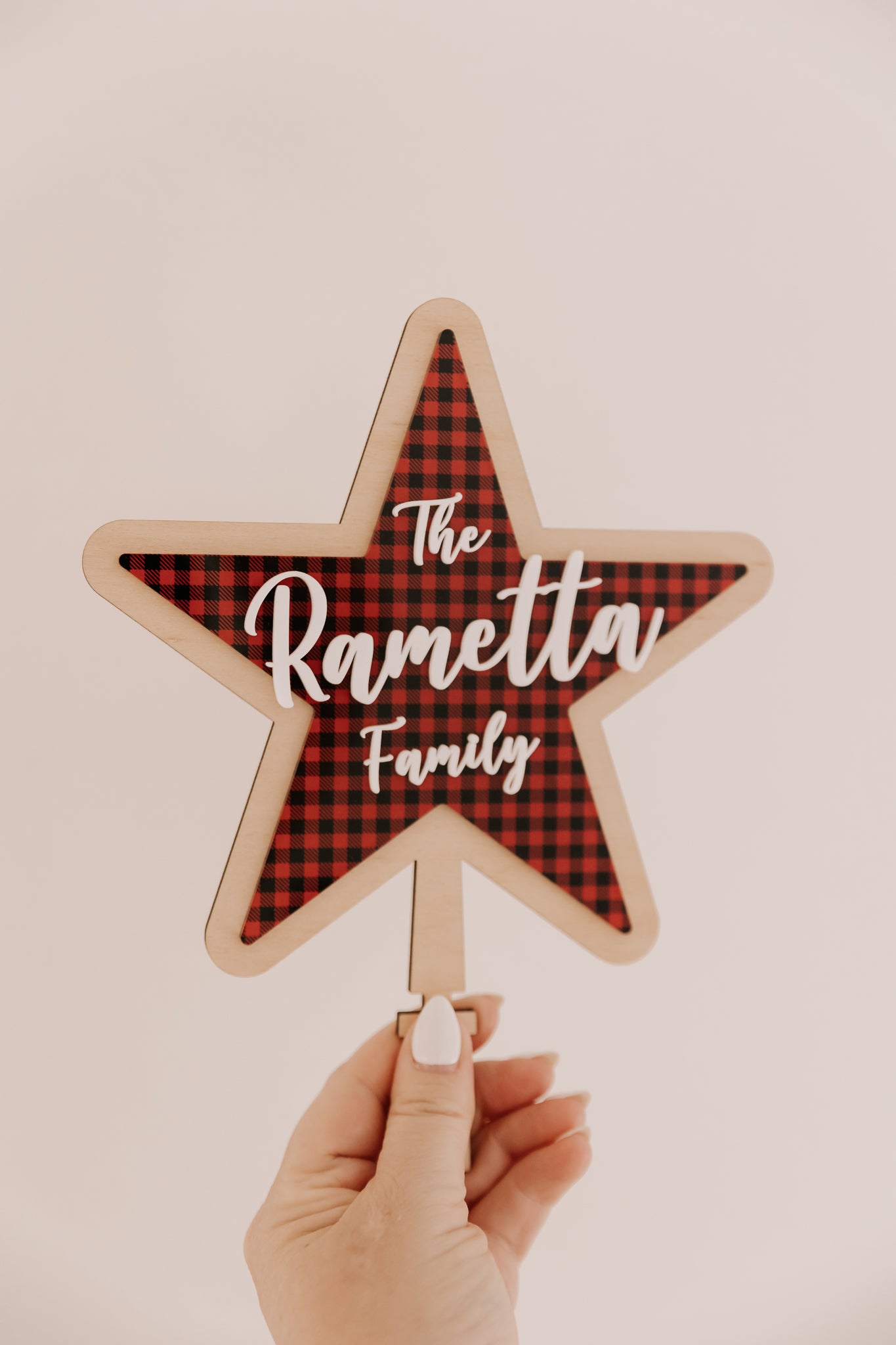 Red Plaid Christmas Tree Star Personalised family name star
