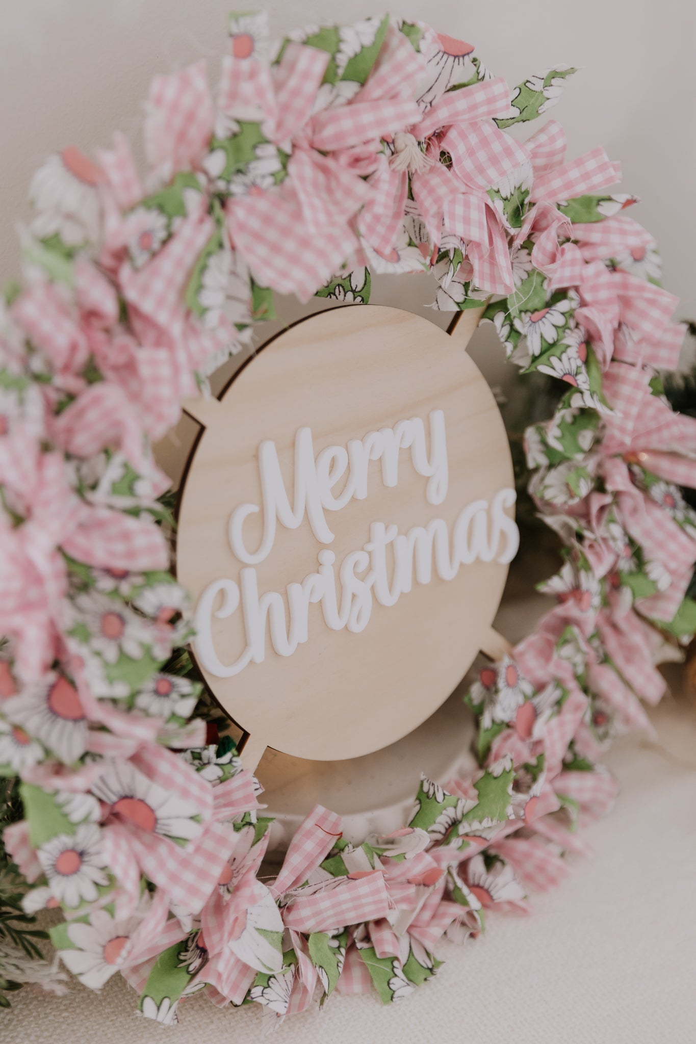 Christmas wreath vintage fabric, vintage Merry christmas wreath