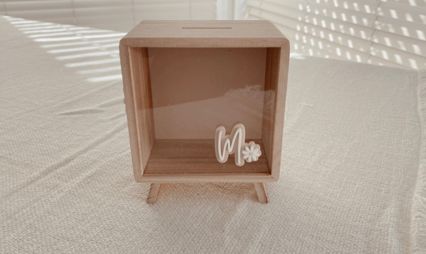 Wooden Kids Money Box Piggy Bank Daisy