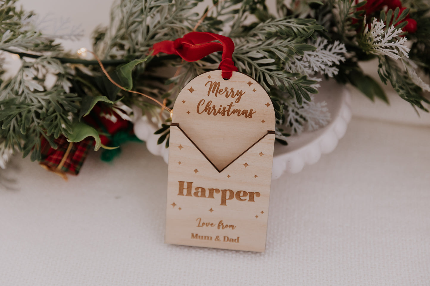 Personalised engraved wooden Christmas gift card holder