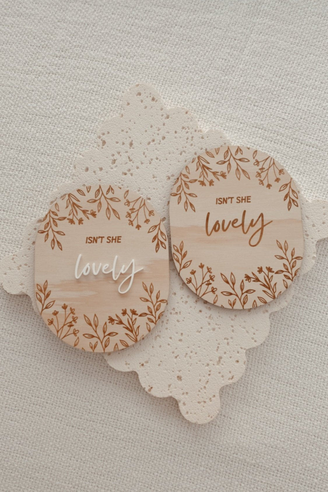 Isn't she lovely, Isn't he wonderful, Baby Boy Baby Girl Birth Gender Reveal Announcement Wooden Disc, Double Sided Boy Girl Announcement Plaque