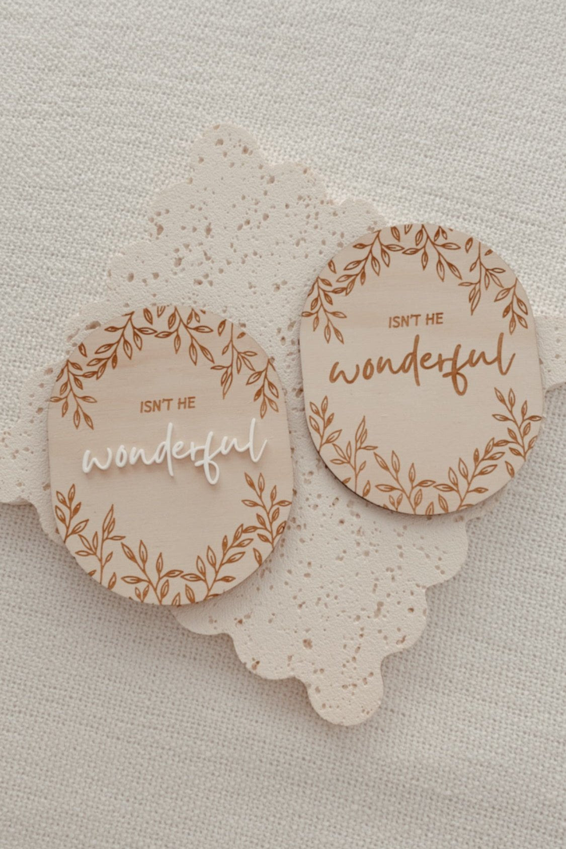 Oval Isn't she lovely, Isn't he wonderful, Baby Boy Baby Girl Birth Gender Reveal Announcement Wooden Disc, Double Sided Boy Girl Announcement Plaque