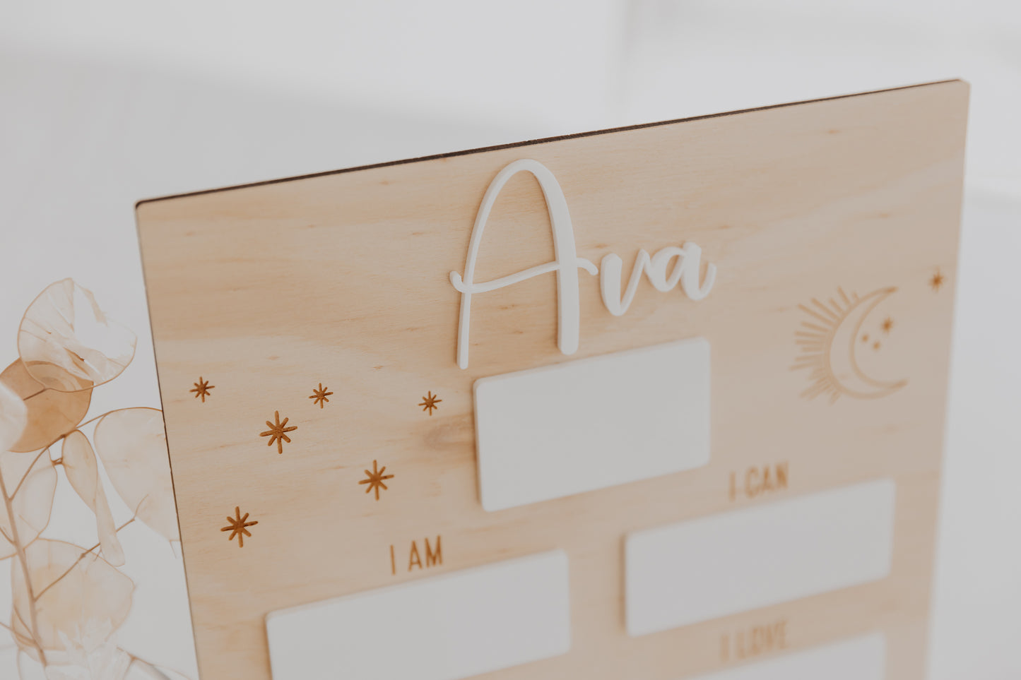 Kids Birthday Milestone Board Sun Moon Stars with acrylic