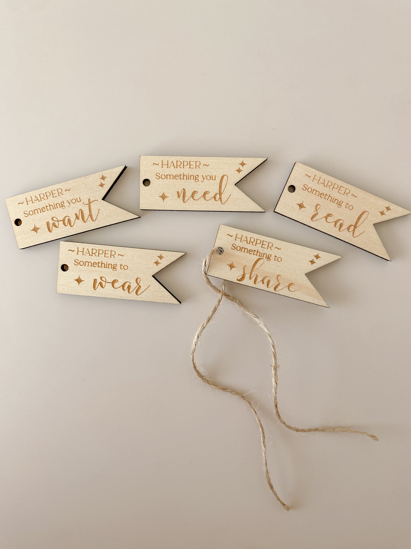 Mindful Present tags Personalised - Want, Need, Read, Wear, Share tags