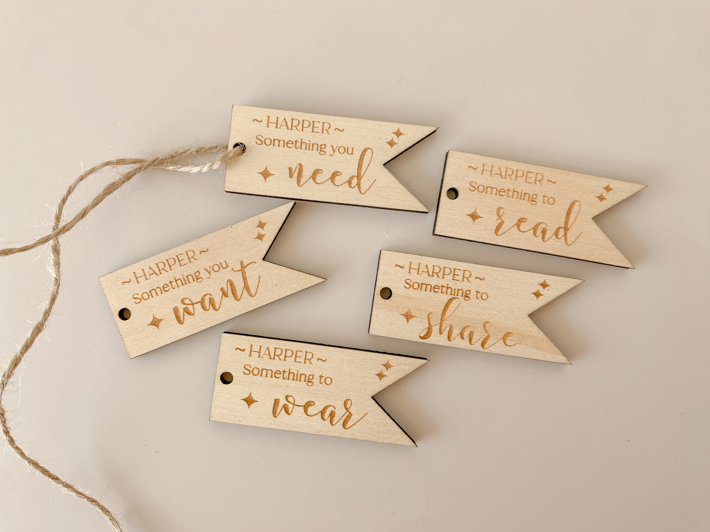 Mindful Present tags Personalised - Want, Need, Read, Wear, Share tags
