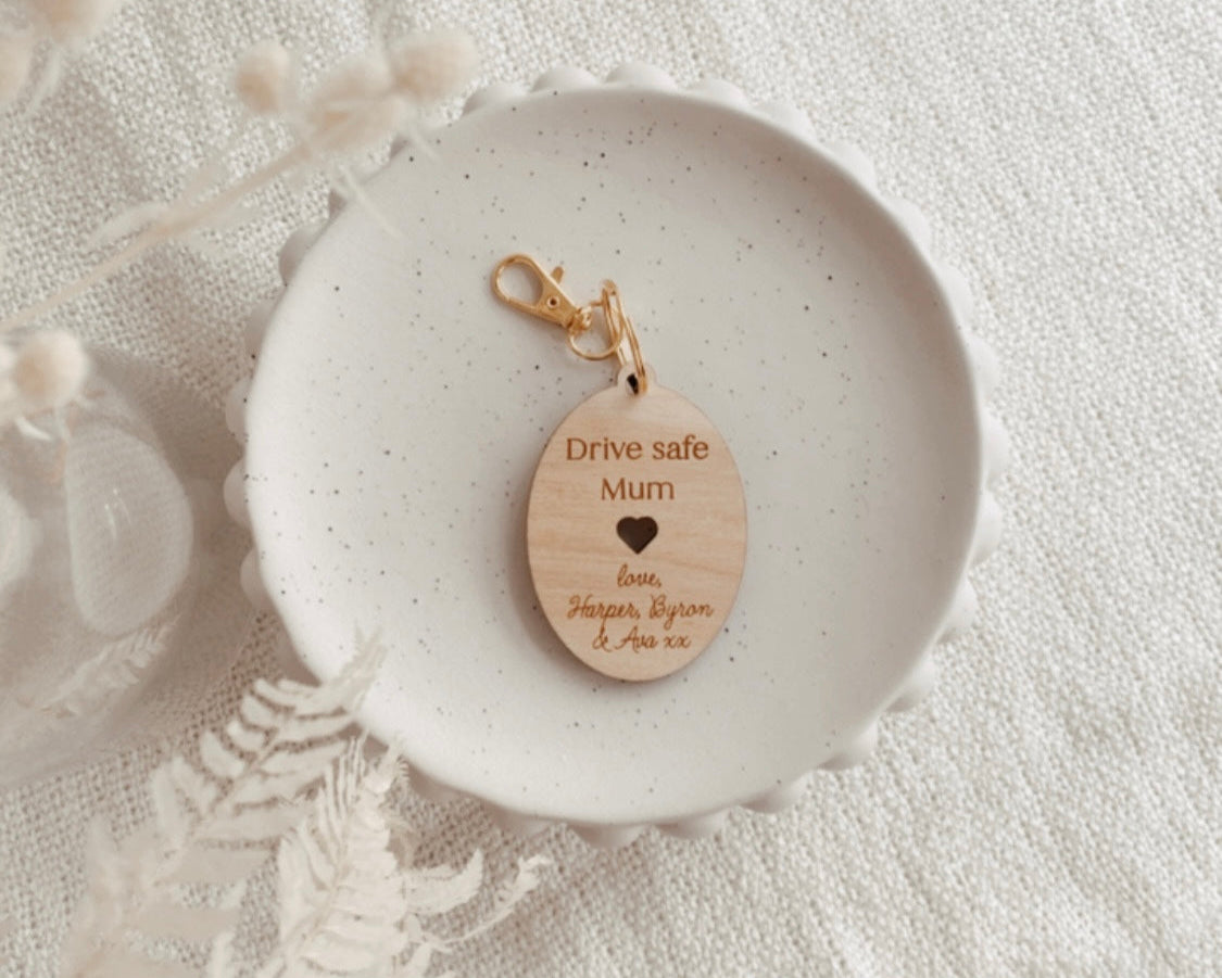 Drive Safe Mum wooden engraved keyring personalised, mother's day gift, gifts for mum grandma nanna