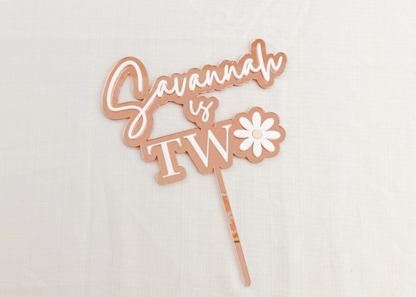 Second birthday Daisy Cake Topper, personalised with name TWO daisy cake topper for kids birthday cake, acrylic cake topper
