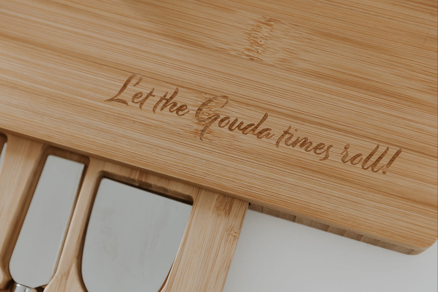 custom engraved cheesy puns cheese boards let the gouda times roll