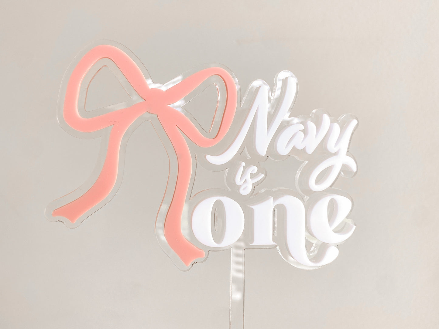 Ribbon Bow First Birthday Cake Topper, baby is one pretty bow personalised cake topper, custom acrylic cake topper