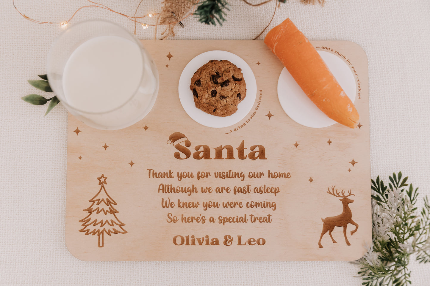 Santa Board personalised christmas eve plate for santa, milk and cookies plate for santa