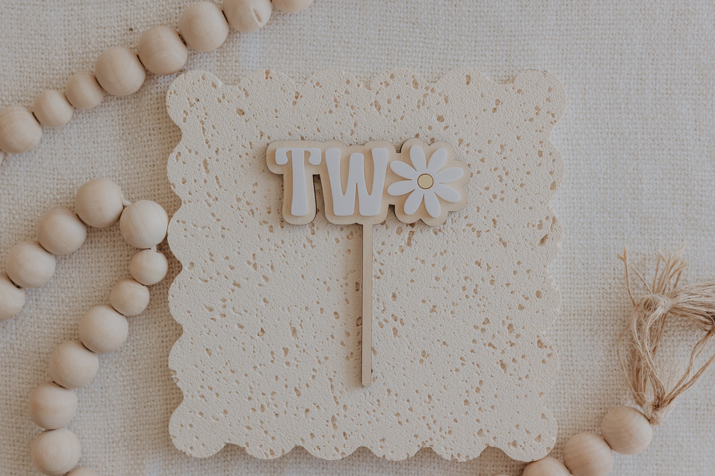 Daisy TWO Second birthday cake topper double layer acrylic and pine wooden
