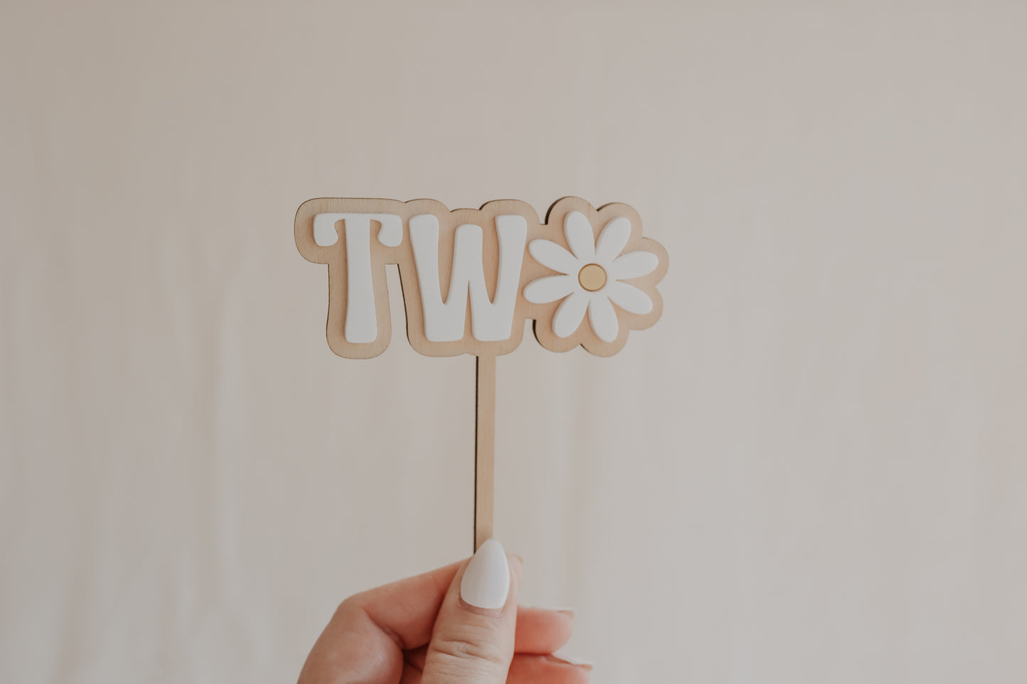 Daisy TWO Second birthday cake topper double layer acrylic and pine