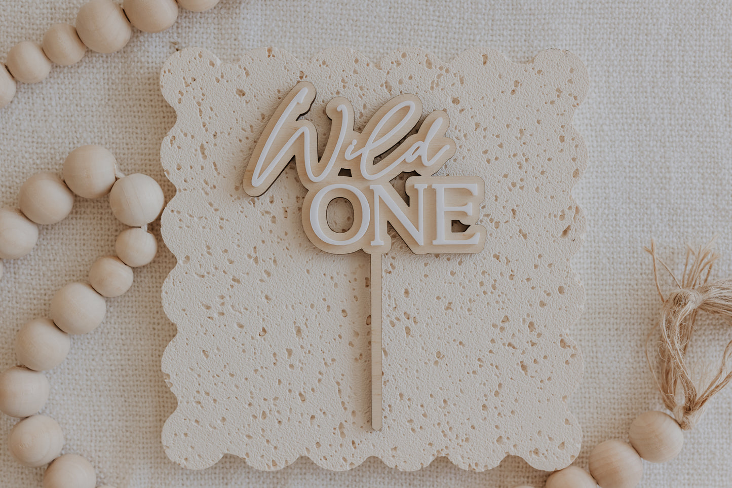 Wild One First Birthday Cake Topper Double Layer Pine and Acrylic