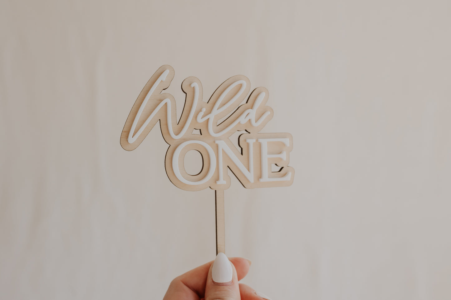 Wild One 1st Birthday Cake Topper Double Layer Pine Wooden and Acrylic