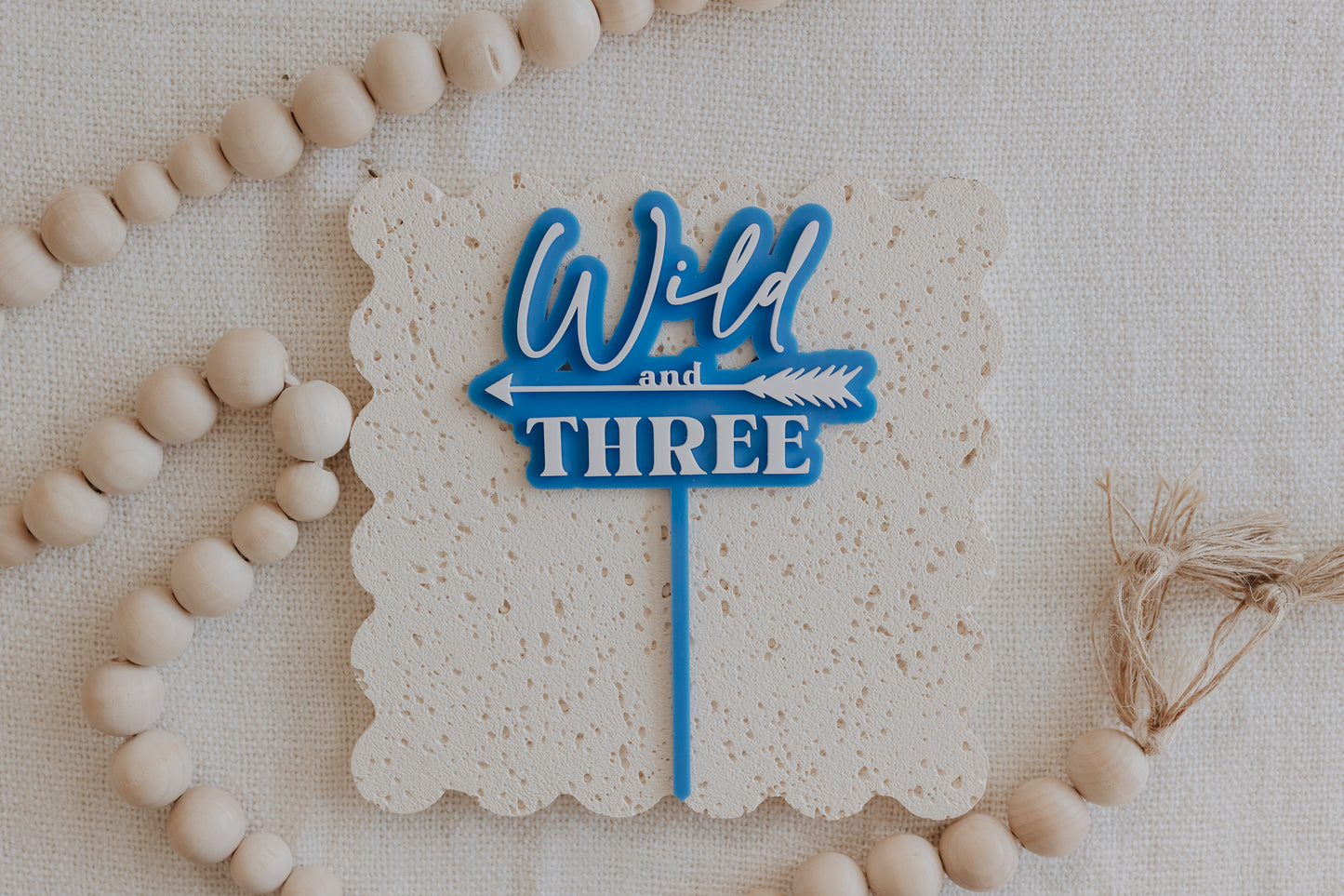Wild and Three arrow Third Birthday Cake Topper Double Layer Acrylic