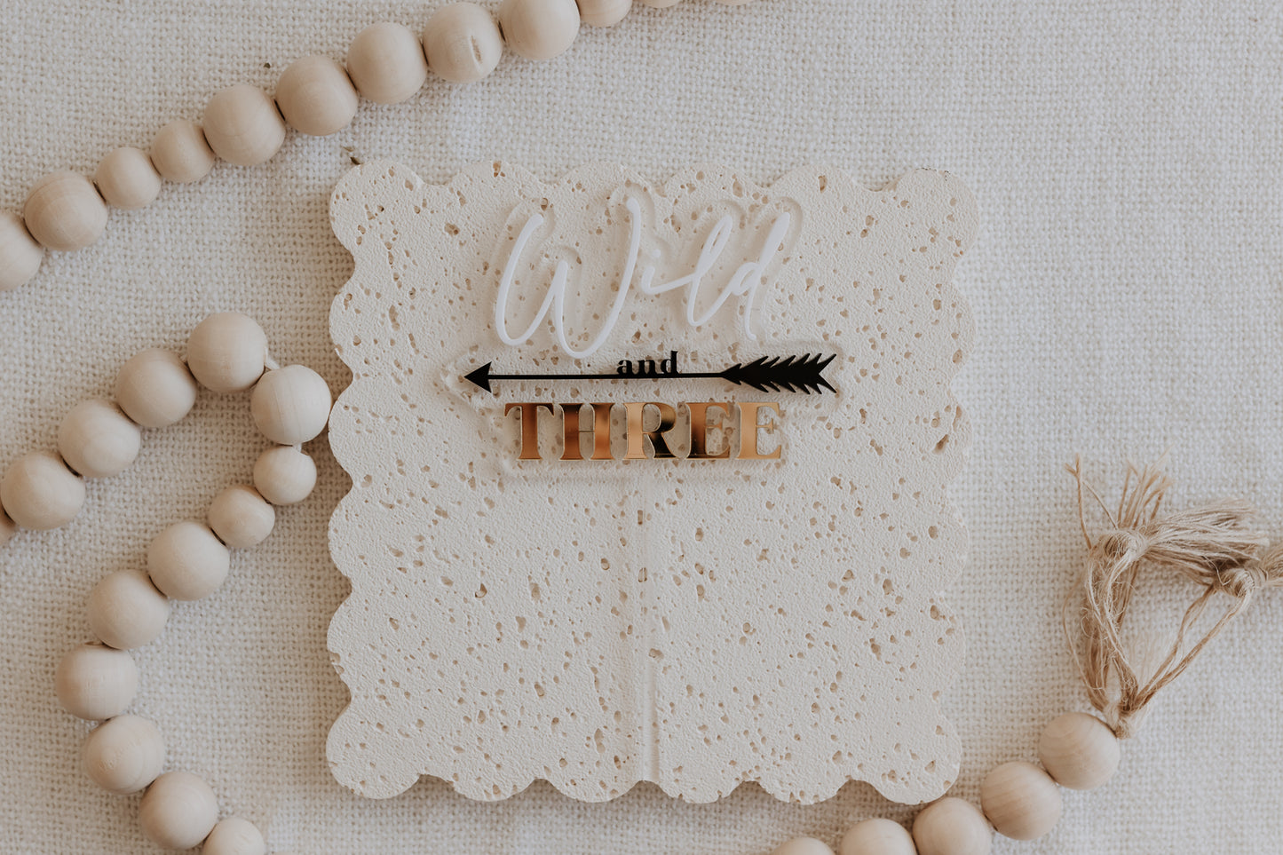 Wild and Three with arrow 3rd Birthday Cake Topper Double Layer Acrylic