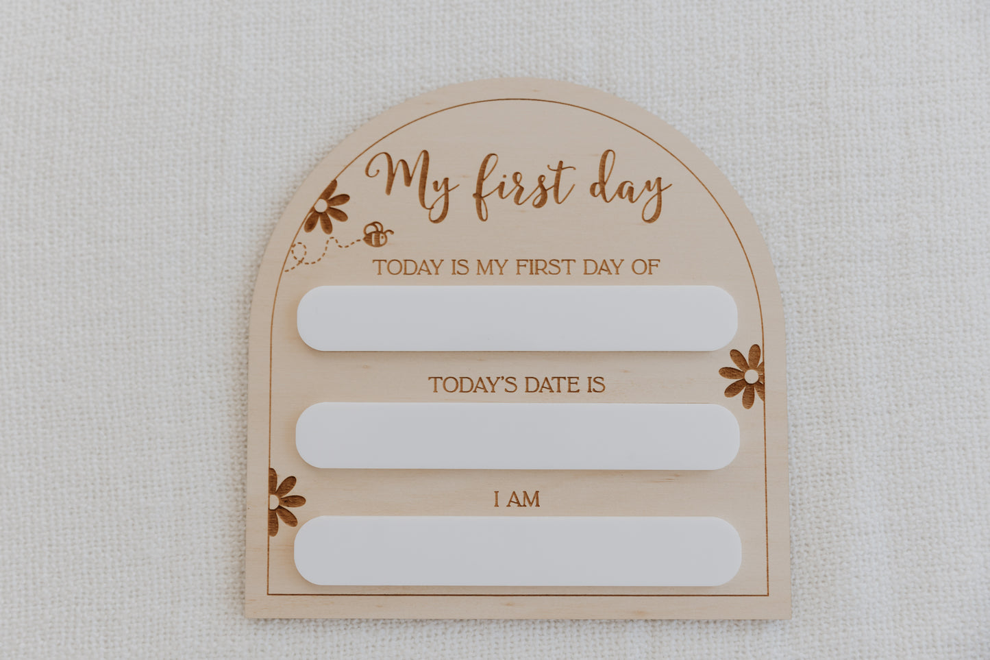 Wood and acrylic My first Day Board Flowers and Bee Design