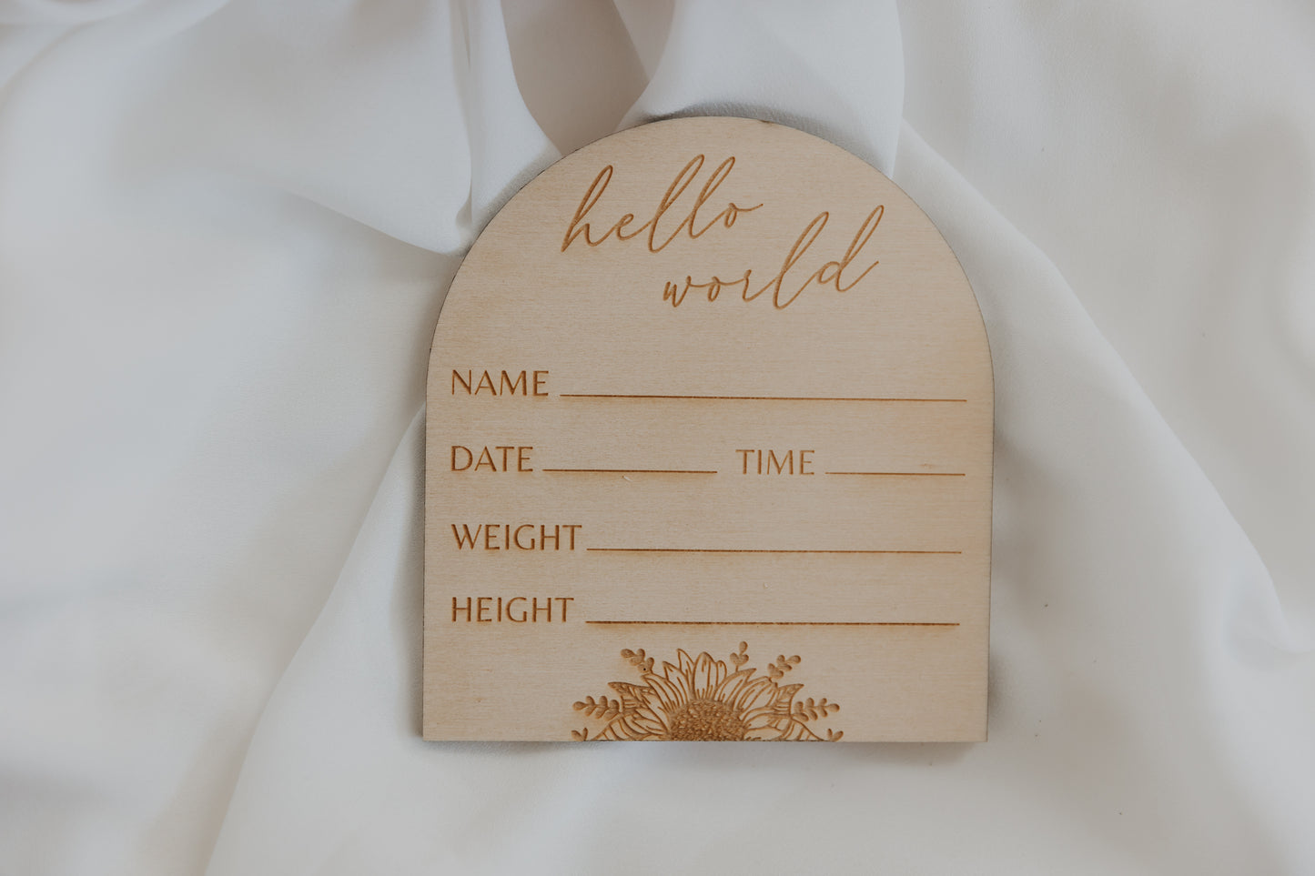Baby Birth Announcement Plaque - Flowers, baby birth details engraved wooden discs