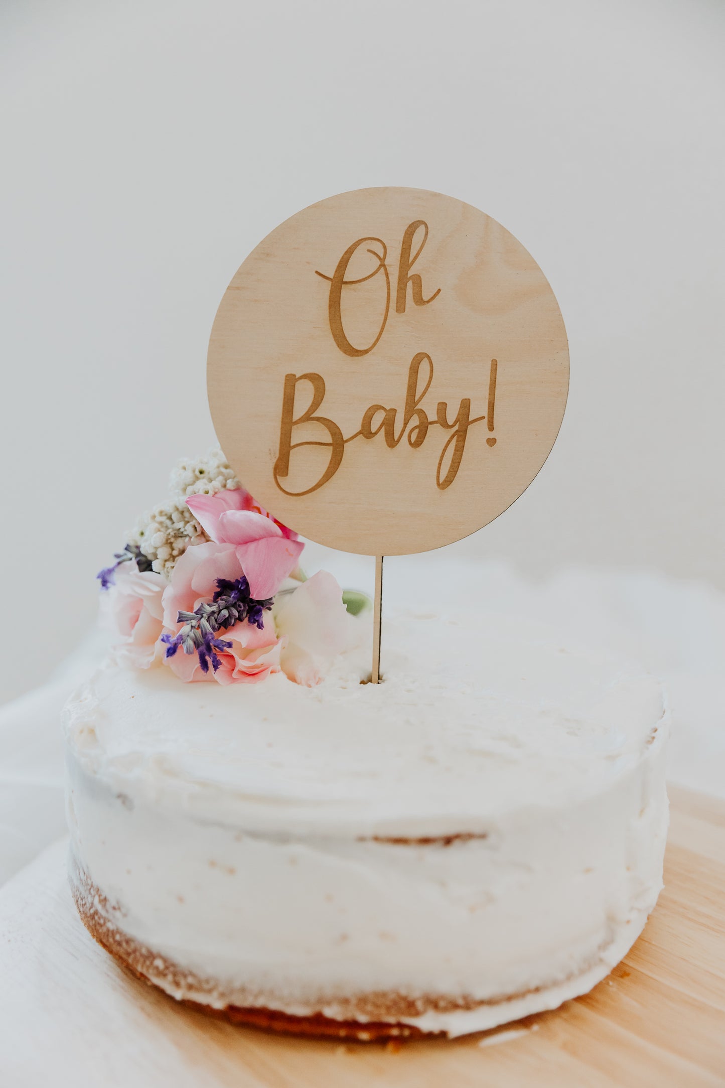 Oh Baby Round Wooden Baby Shower Cake Topper