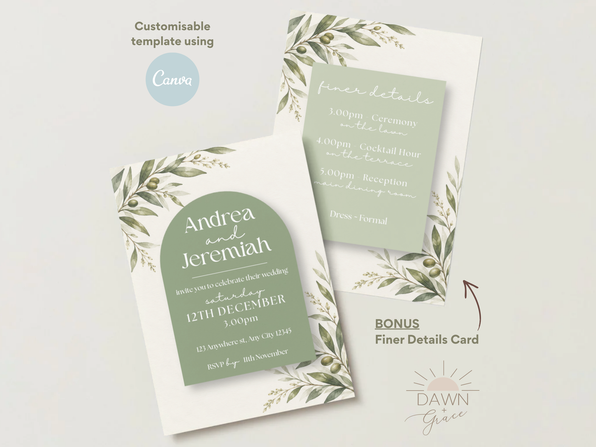 Olive Branch Green Wedding Invitation