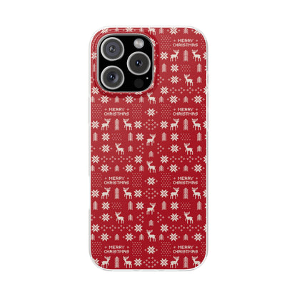 Christmas Ugly Sweater Reindeer Phone Case — "Merry Christmas" Red Holiday Flexi Case