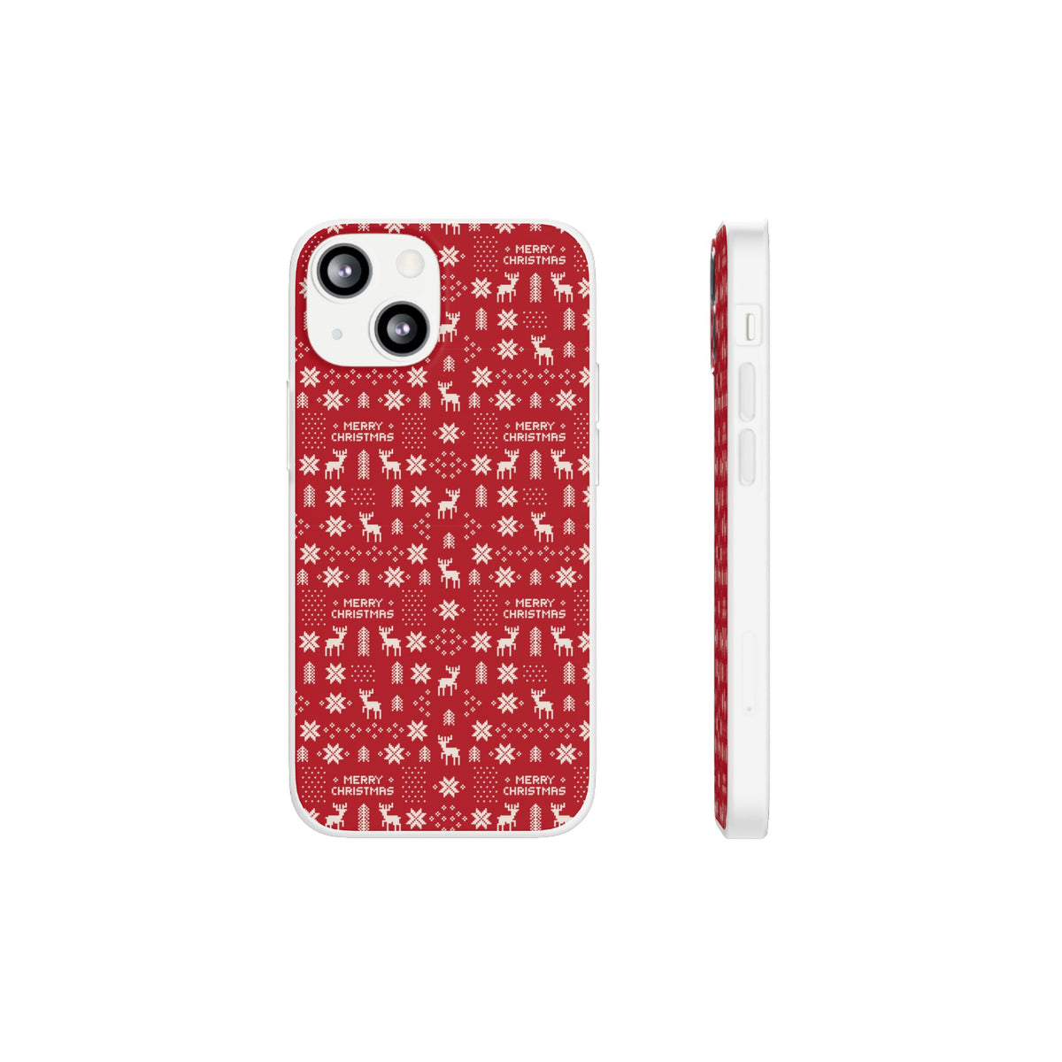 Christmas Ugly Sweater Reindeer Phone Case — "Merry Christmas" Red Holiday Flexi Case