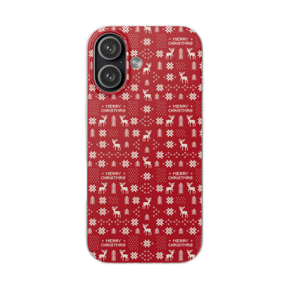 Christmas Ugly Sweater Reindeer Phone Case — "Merry Christmas" Red Holiday Flexi Case