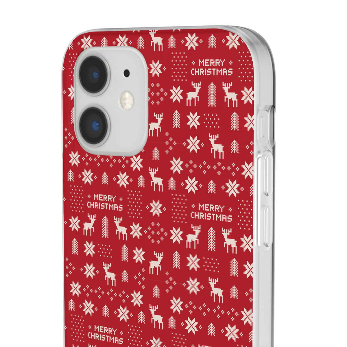 Christmas Ugly Sweater Reindeer Phone Case — "Merry Christmas" Red Holiday Flexi Case