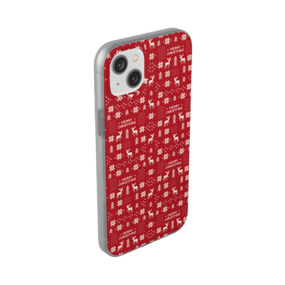 Christmas Ugly Sweater Reindeer Phone Case — "Merry Christmas" Red Holiday Flexi Case