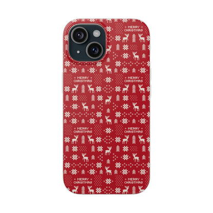 Christmas Ugly Sweater Reindeer Phone Case — "Merry Christmas" Red Holiday Flexi Case