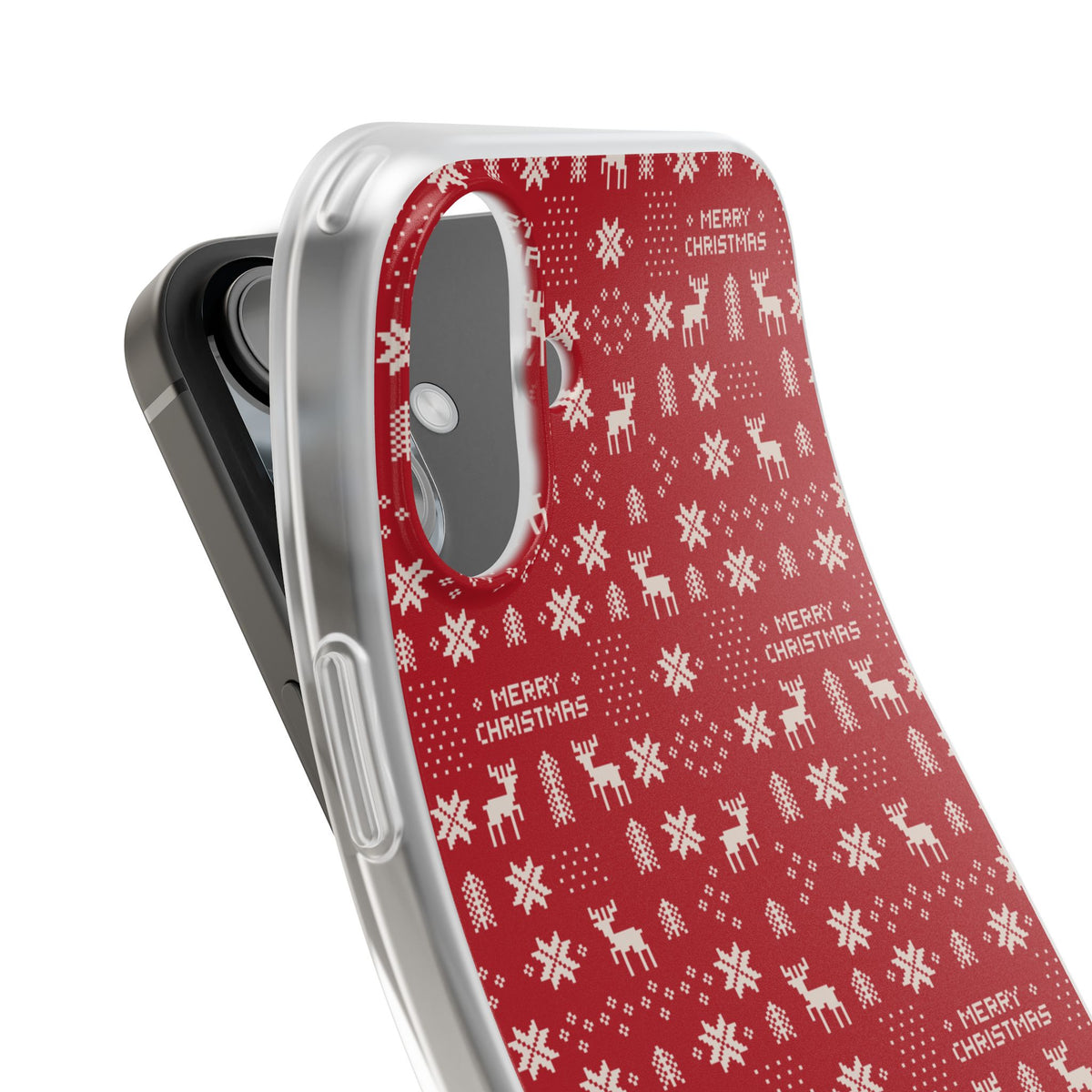 Christmas Ugly Sweater Reindeer Phone Case — "Merry Christmas" Red Holiday Flexi Case