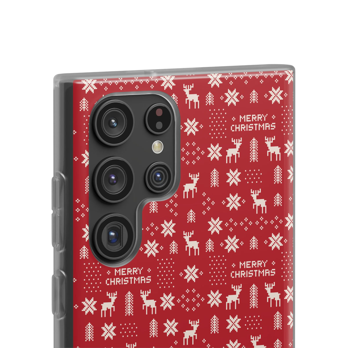 Christmas Ugly Sweater Reindeer Phone Case — "Merry Christmas" Red Holiday Flexi Case