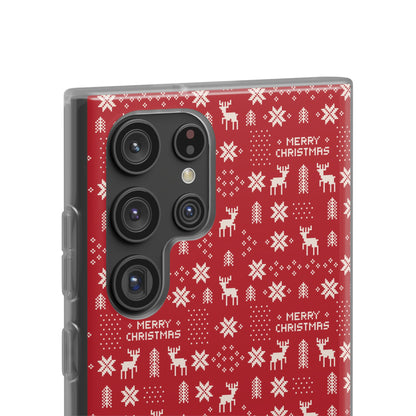 Christmas Ugly Sweater Reindeer Phone Case — "Merry Christmas" Red Holiday Flexi Case