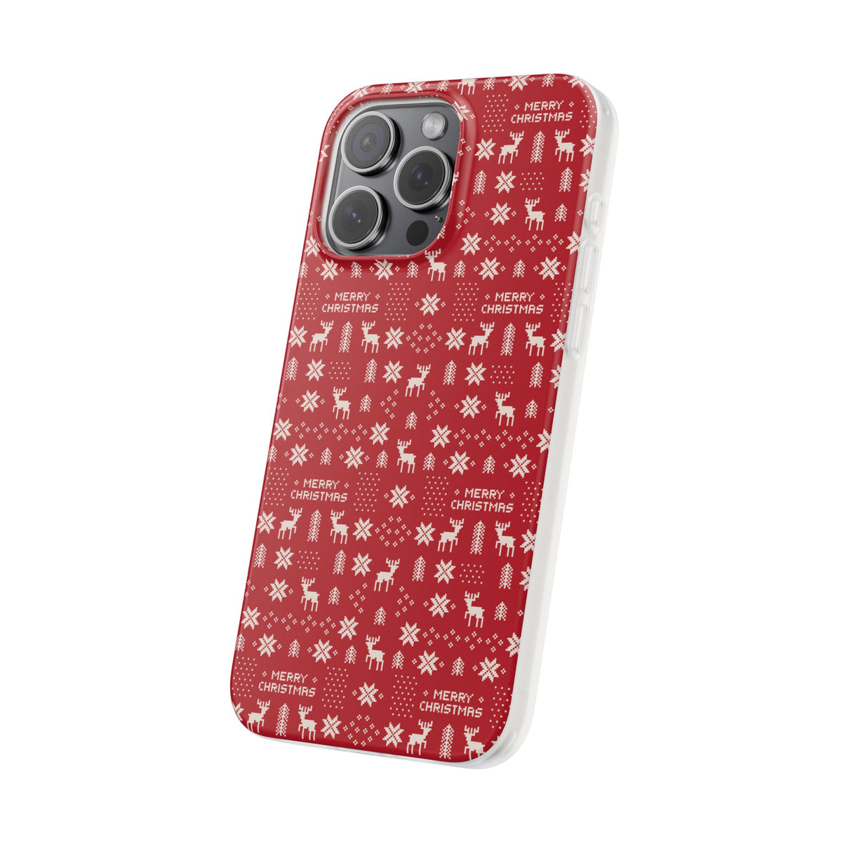 Christmas Ugly Sweater Reindeer Phone Case — "Merry Christmas" Red Holiday Flexi Case