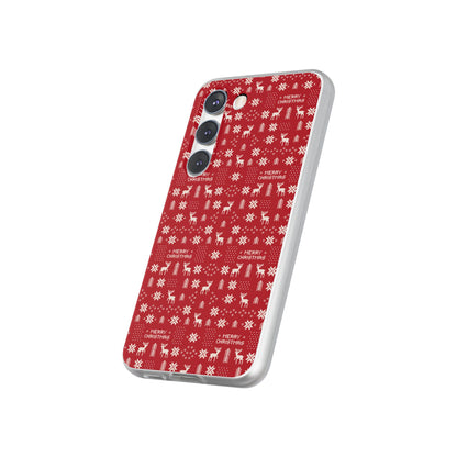 Christmas Ugly Sweater Reindeer Phone Case — "Merry Christmas" Red Holiday Flexi Case