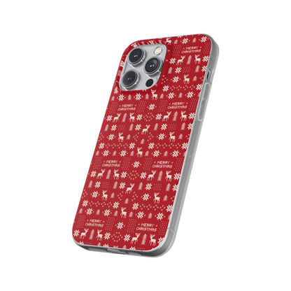 Christmas Ugly Sweater Reindeer Phone Case — "Merry Christmas" Red Holiday Flexi Case