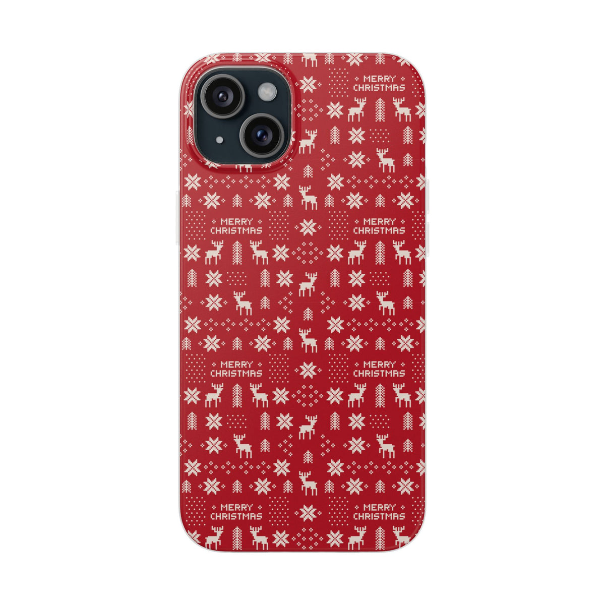 Christmas Ugly Sweater Reindeer Phone Case — "Merry Christmas" Red Holiday Flexi Case