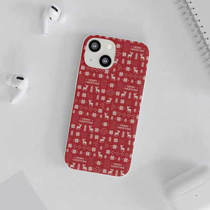Christmas Ugly Sweater Reindeer Phone Case — "Merry Christmas" Red Holiday Flexi Case