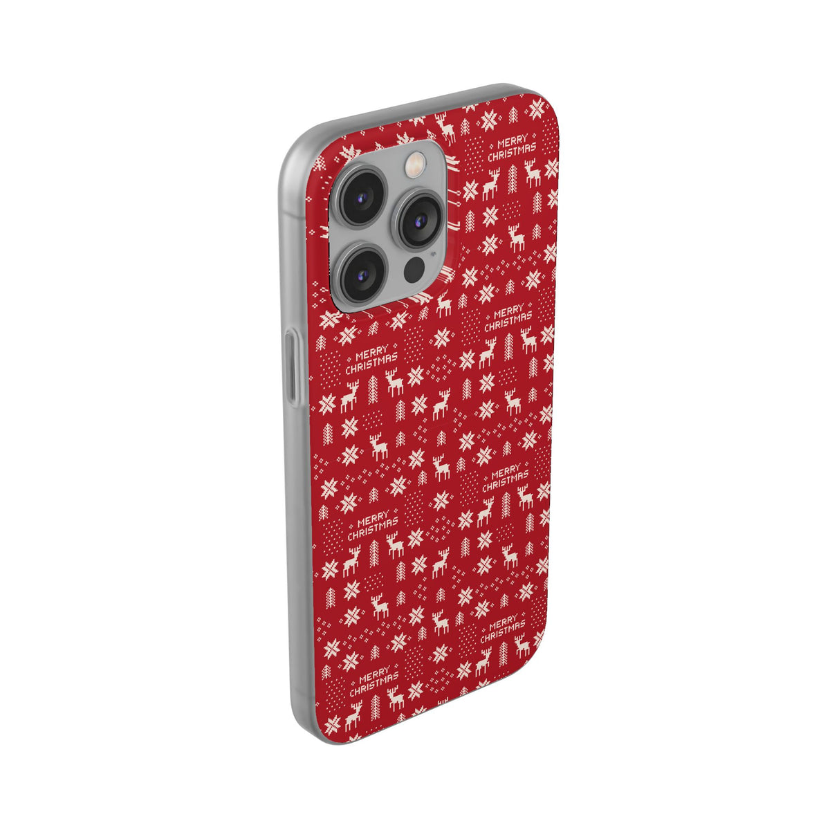 Christmas Ugly Sweater Reindeer Phone Case — "Merry Christmas" Red Holiday Flexi Case